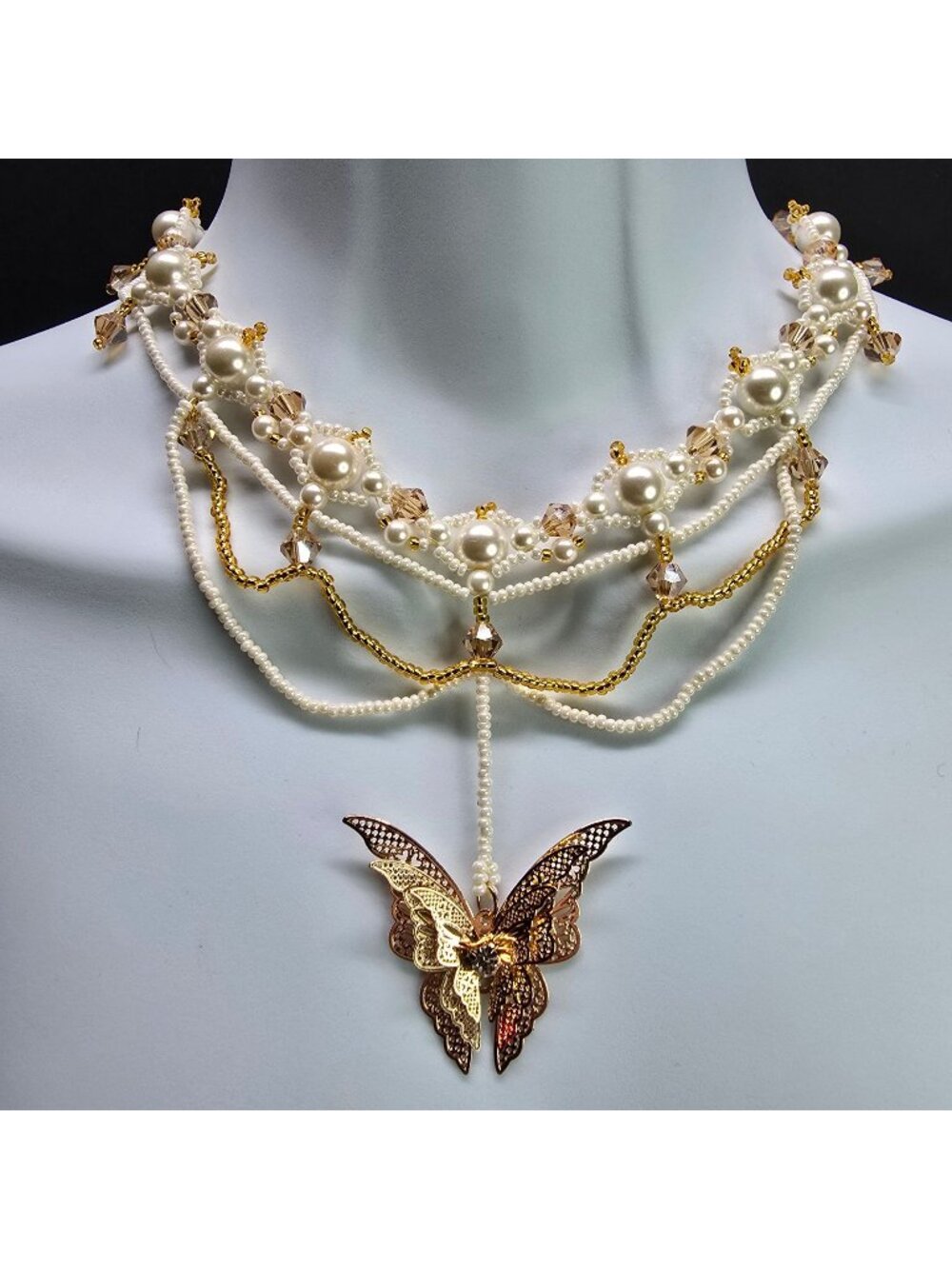 Handmade 18k Gold Plated Butterfly Victorian Choker Necklace and Earring Set